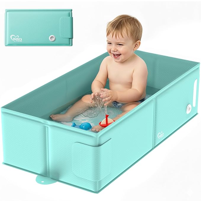Baby Bathtub, Bath Essentials for Boys Girls, Collapsible & Portable Bathtub for 6M-3Y Infant Toddler, Baby Shower Gifts & Registry Search, Beach Vacation Travel Essential for Newborn, Toddler, Kids