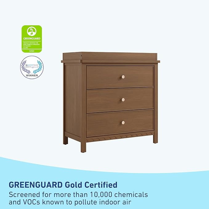 Graco Sasha 3-Drawer Chest with Changing Table Topper (Hazelnut) – GREENGUARD Gold Certified, Nursery Bedroom Wood Chest with Spacious Storage, Interlocking Drawer System, Pre-Installed Tracks