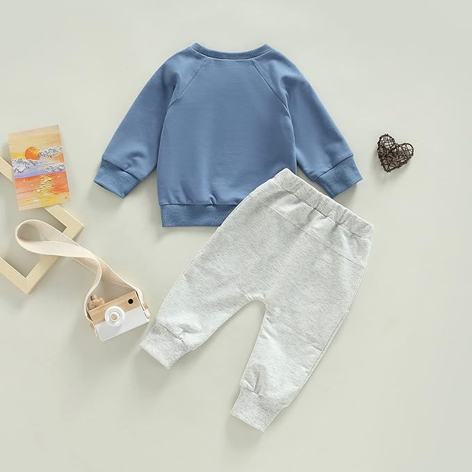 Toddler Baby Boy Clothes Solid Color Long Sleeve Crewneck Sweatshirt Top Casual Pants Set 2Pcs Fall Winter Outfits