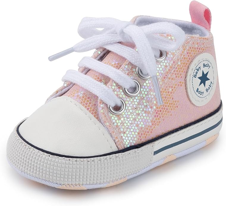 Unisex Baby Girls Boys Canvas High-top Shoes, Newborn Infant Anti-Slip Soft Sole Frist Walking Breathable Sneakers