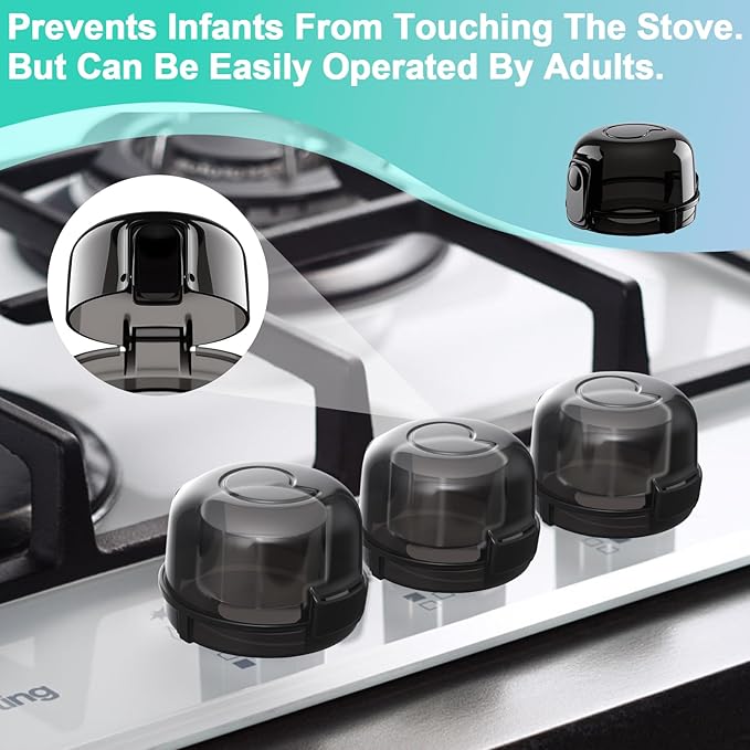 Stove Knob Safety Covers & Oven Lock for Child Baby Proofing Kitchen Universal Size Gas Knob Covers Clear View Childproof Oven Knob Covers for Kids and Pets (5packs +1locks)