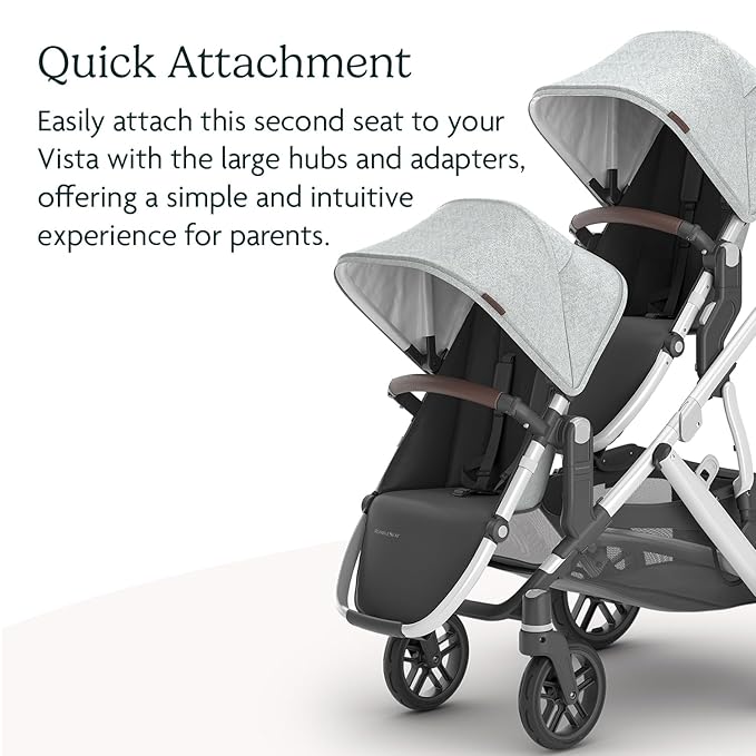 UPPAbaby RumbleSeat V2+ Second Lower Seat/Compatible with Vista V2 and Vista V3 / Adapters, Bumper Bar, Bug Shield Included/Stella (Grey Brushed Mélange/Silver Frame/Chestnut Leather)