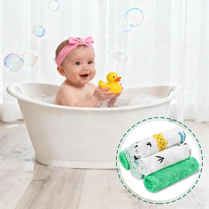 Baby Washcloths, 24Pack Baby Wash Cloths Extra Soft & Ultra Absorbent, Baby Towels and Washcloths Face Towels for Unisex Boys Girls Body, Washclothes Gentle on Sensitive Skin, 9x9 Green Crocodile