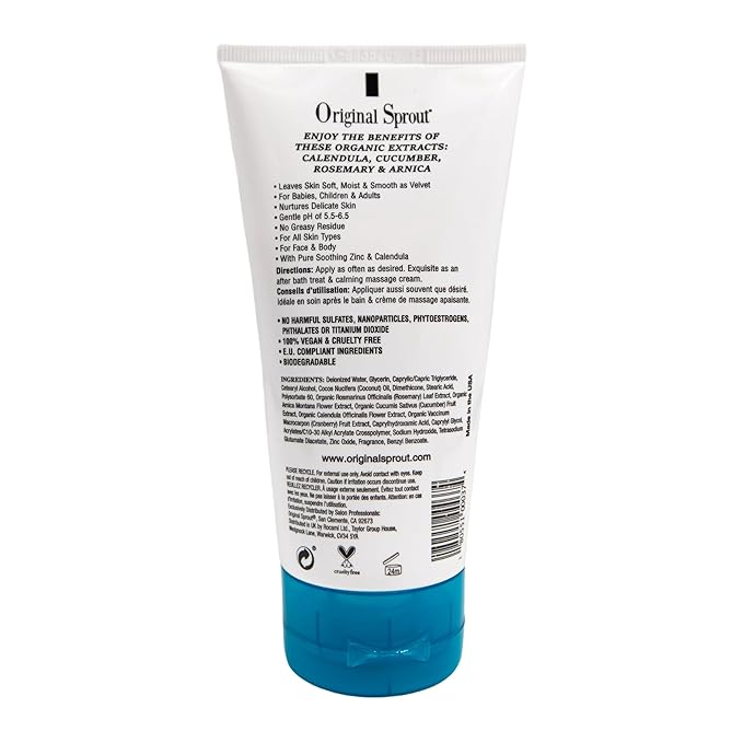 Original Sprout Scrumptious Baby Cream for Sensitive Skin & Diaper Rash, Gentle Non-Greasy Baby Lotion with Zinc Oxide & Calendula, Moisturizing Face & Body Cream, 4 fl oz