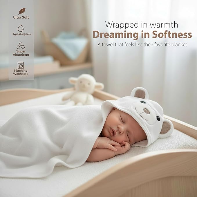 MINIBOO Hooded Baby Towels for Newborn - Super Soft Baby Bath Towels with Hood, Highly Absorbent Viscose Made from Bamboo Hooded Towel for Infant, Toddler and Kids, Baby Essentials