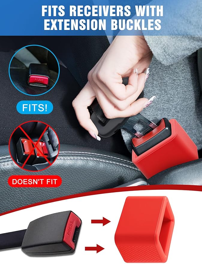 2 PCS Seat Belt Buckle Holder, Silicone Seatbelt Buckle Booster to Makes Receptacle Stand Upright for Easy Access (Red)