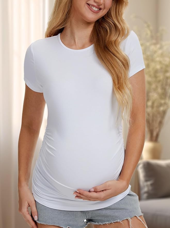 3 Pack Womens Maternity Shirts - Crew Neck Maternity Top Short Sleeve Pregnancy Tee Shirts