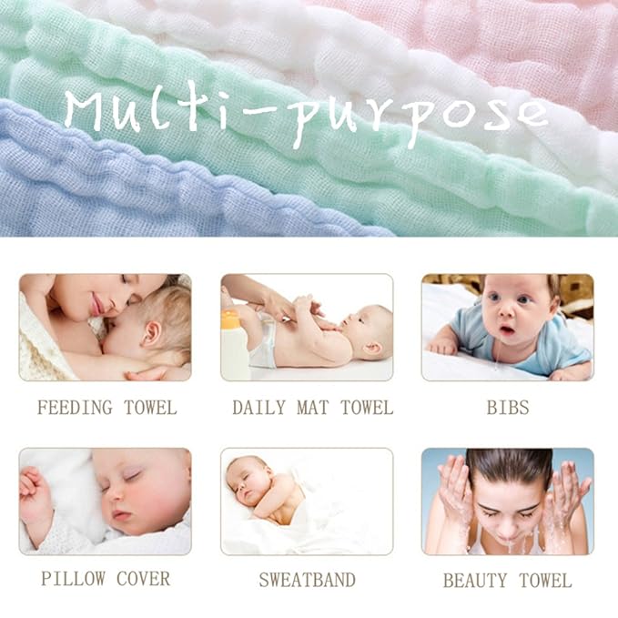 MUKIN Baby Washcloths - Natural Cotton Baby Wipes - Soft Newborn Face Towel and Washcloth for Sensitive Skin, Registry as Shower, 5 Pack 12x12 inches