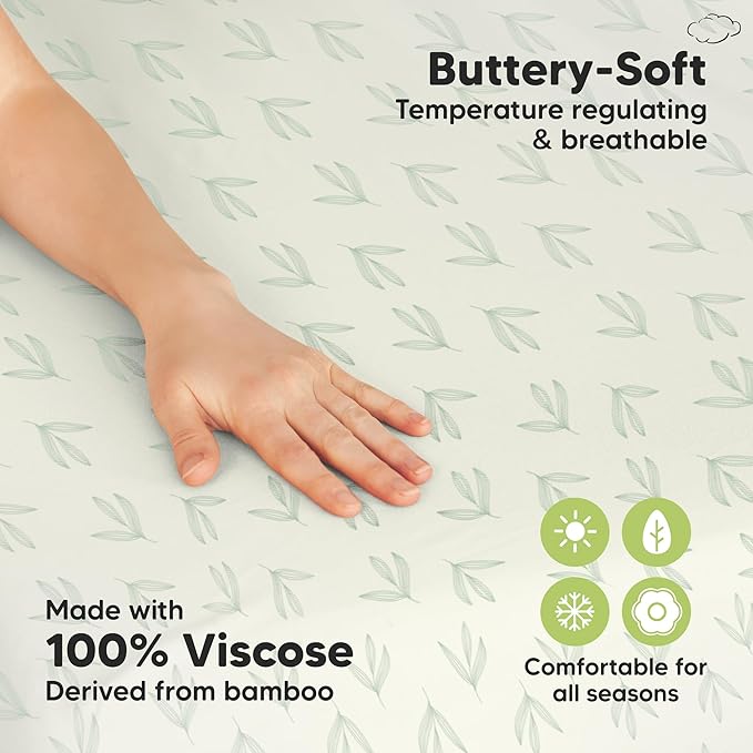 Pack and Play Sheets Fitted - 2-Pack Mini Crib Sheets for Pack N Play Mattress 38x26, Soft & Cozy, Neutral Toddler Playard Bedding, Snug Fitted Mini Baby Crib Mattress Cover Boy, Girl (Fleur)