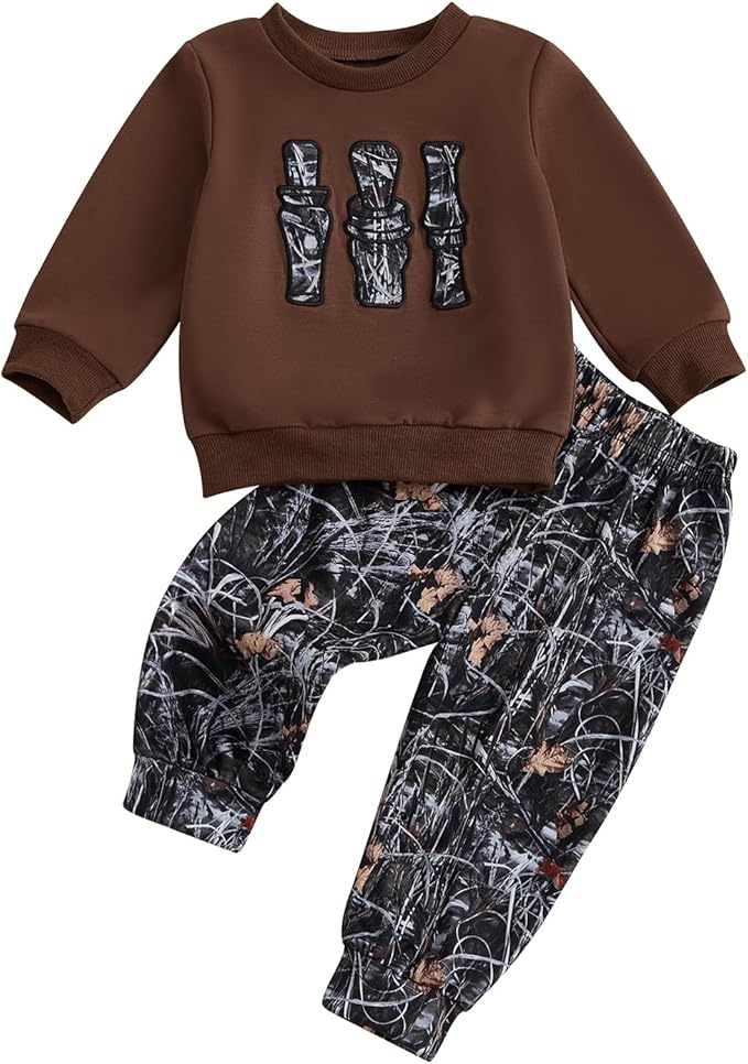 Toddler Boy Fall Winter Clothes Baby Camo Hunting Outfits Retro Pullover Sweatshirts + Camouflage Pants Set