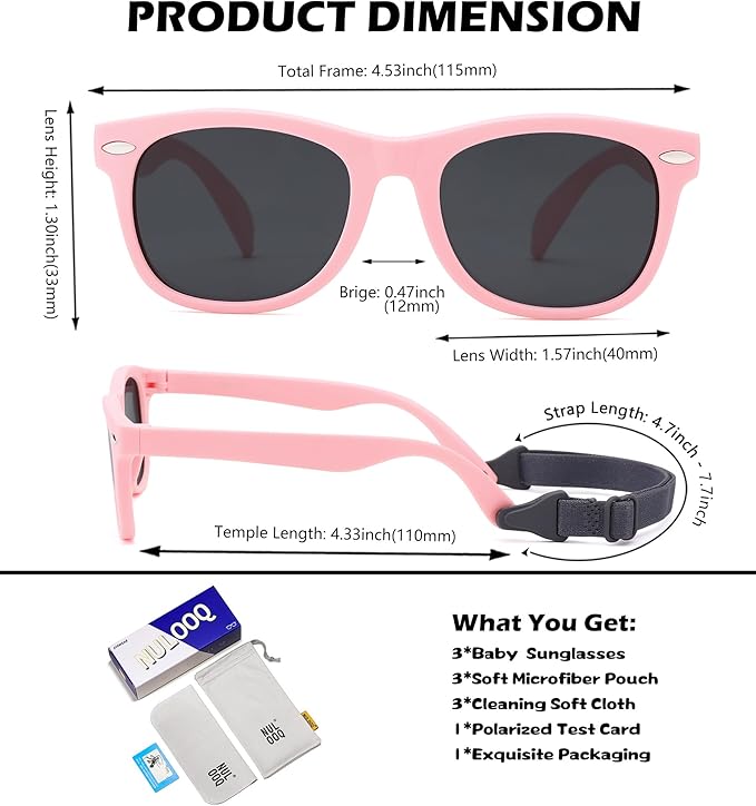 Polarized Baby Sunglasses with Strap - Unbreakable Flexible Infant Sunglasses for Toddlers Age 0-24 Months