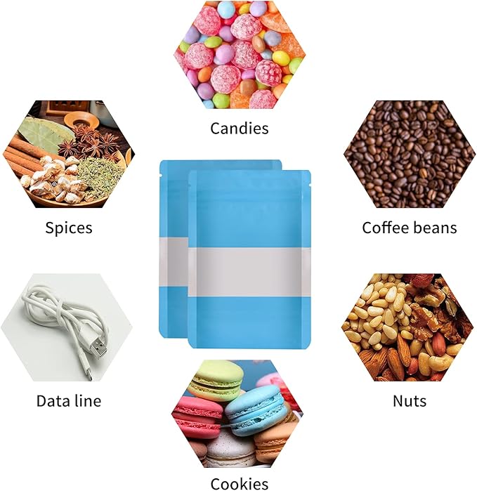 100 Pieces Smell Proof Mylar Bags, Resealable Food Storage Bags with Clear Window, Foil Pouch Stand-up Bags for Food Self Sealing Storage Supplies (Blue, 4 x 6 Inch)