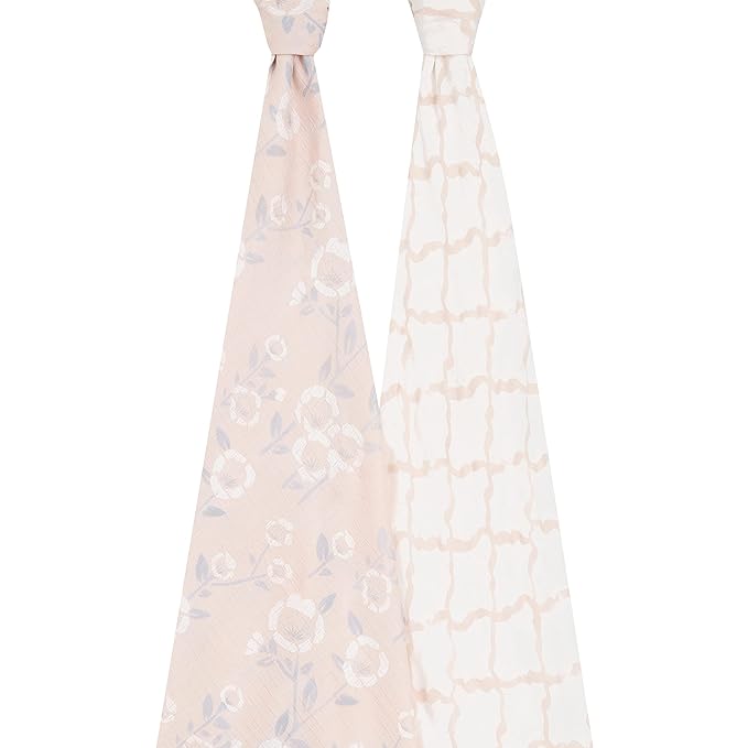 aden + anais Silky Soft Swaddle Blanket, Boutique Muslin Blankets for Girls & Boys, Baby Receiving Swaddles, Ideal Newborn & Infant Swaddling Set, Perfect Shower Gifts, 2 Pack, Stencil