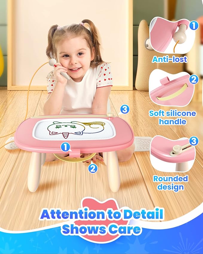 Magnetic Drawing Board, Toddler Girl Toys for 1-3 Year Old, Doodle Board Learning and Educational Kids Toys for 1 2 3 Year Old Baby Birthday GIF- Pink