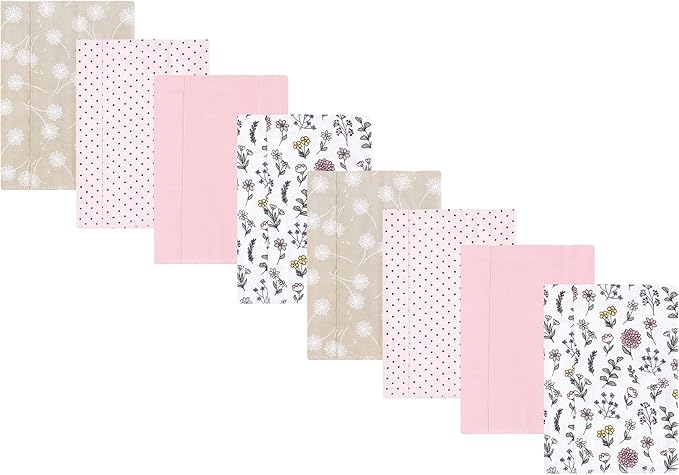 Hudson Baby Cotton Poly Flannel Burp Cloths Multipack, Dandelion Wish 8-Pack, One Size