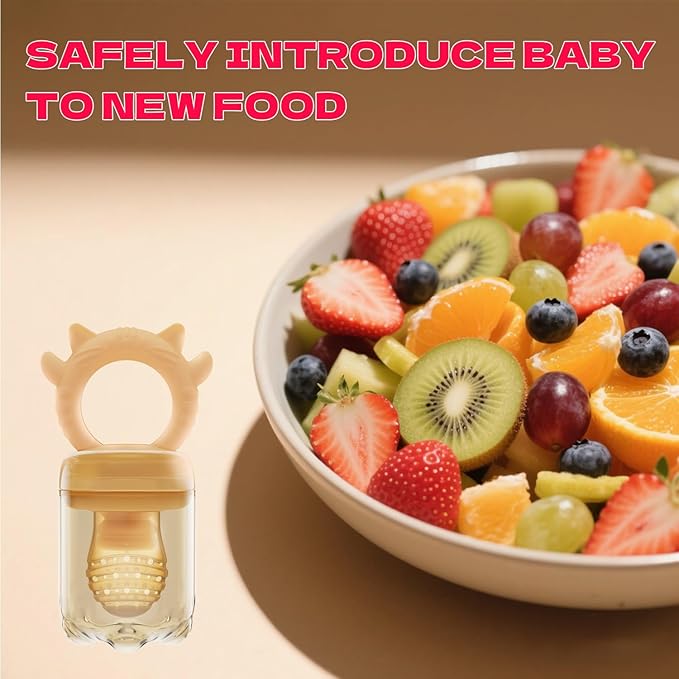 Baby Fruit Feeder with Freezer Tray, Auto-Push Food Feeder Pacifier for 3-6 6-12 18 Months, BPA-Free, Breastmilk Popsicle Mold, Safely Introduce Solids, Fresh + Frozen, 2 Sizes Pounches