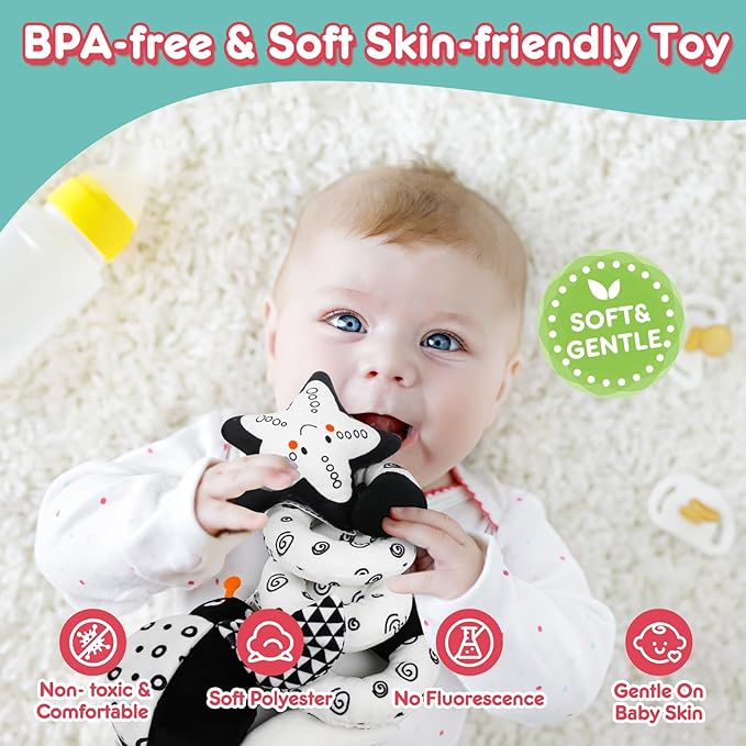 Baby Spiral Hanging Stroller and Car Seat Toys Black and White High Contrast Sensory Toy Newborn Plush Activity Toys Party Favors Quality Baby Shower Valentine's Gifts