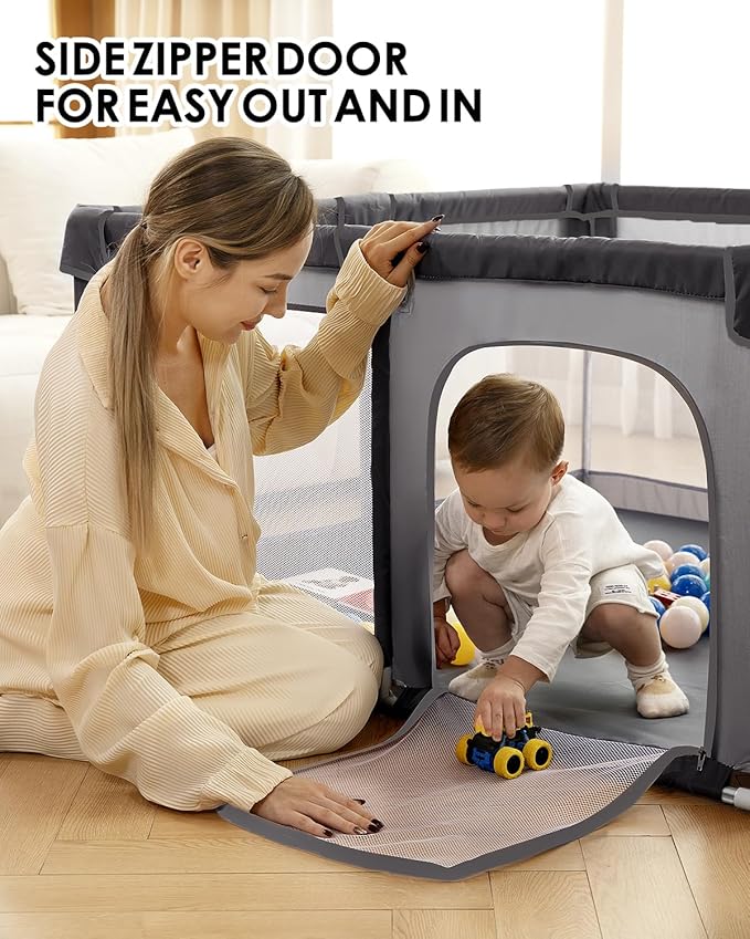 50" x 50" Extra Large Baby Playpen for Babies and Toddlers, Safe with Soft Play Fence, Indoor Safety Yard, Easy to Assemble and Clean (Gray)