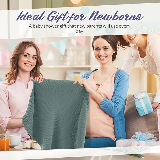 6 Pcs Muslin Hooded Bath Towels Washcloths and Bibs Set, Muslin Cotton Baby Towels Absorbent Hooded Blanket Towel Infant Bibs for Boys Girls Newborn Infant Essential(Gray, Green)