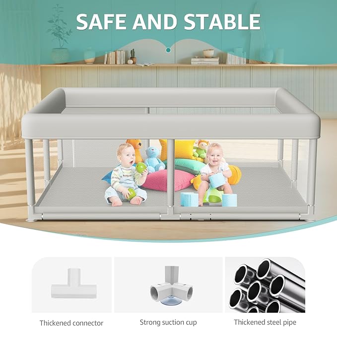Large Baby Playpen 65x50 Inch, PlayPen for Babies and Toddlers, Sturdy Safety Play Yard for Indoor & Outdoor with Zipper Gates, Anti-Fall