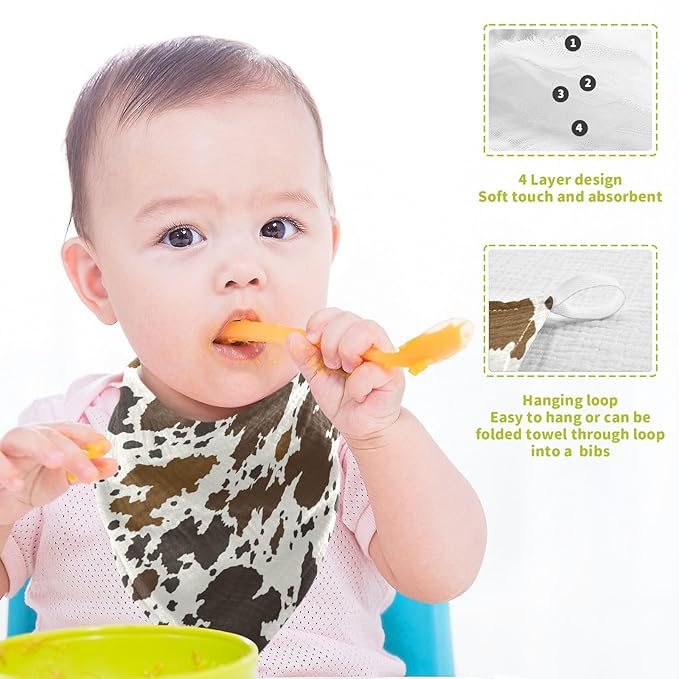 YETTASBIN Cow Print Muslin Baby Hand Washcloths, Soft Cotton Bath Face Towel, 4 Layers Extra Absorbent Feeding Burp Cloth for Newborn Infant Sensitive Skin, 5 Pack