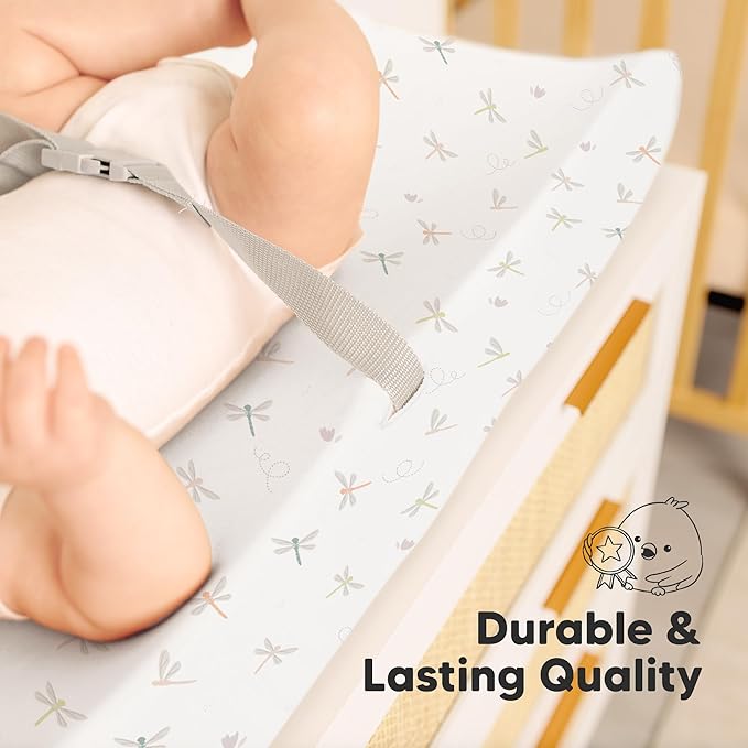2-Pack Baby Changing Pad Cover for Girl, Boy - 32x16 Soft Viscose Derived from Bamboo Baby Diaper Changing Table Pad Cover Sheets, Neutral, Snug Fit Nursery Diaper Change Sheets (Meadow)