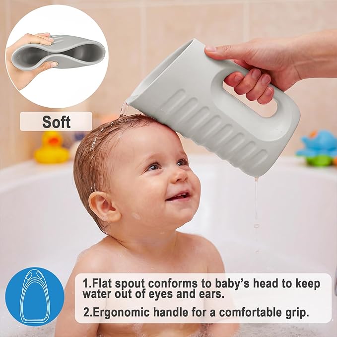 Babylush Baby Bath Rinse & Shower Cup, 1000ml EVA Foam Pitcher for Toddlers (Grey)