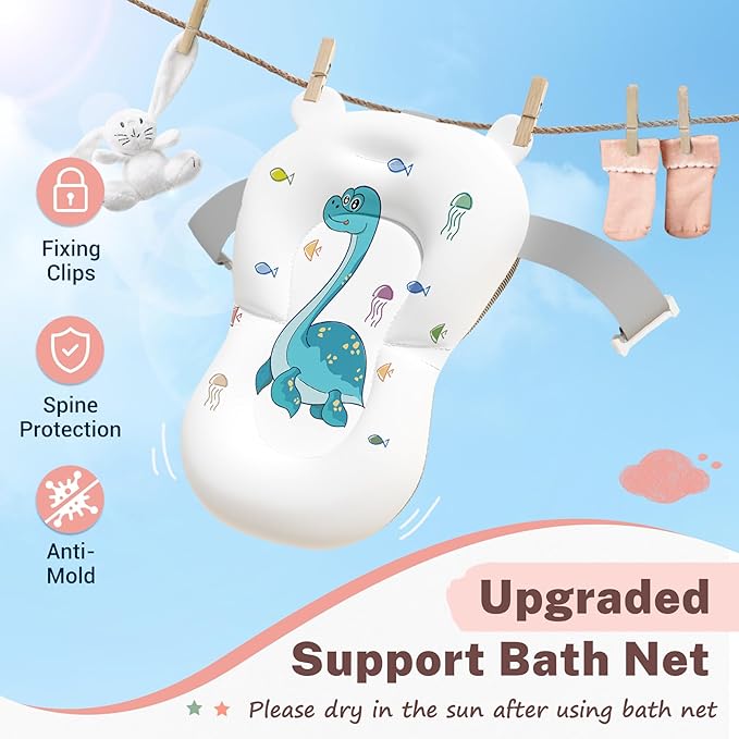 AVIDOR Baby Bathtub,Collapsible Bathtub for Newborn to Toddler,Durable Essential Infant Bath Tub,Portable Travel Baby Tub with Soft Bath Net,No-Slip Feet and Dinosaur Shaped (Pink)