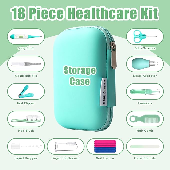 Baby Grooming Kit for Boys Girls Safety Newborn Nursery Essentials Grooming Set Green 18 in 1