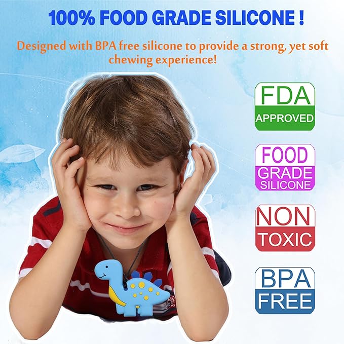 Chew Necklaces for Sensory Kids, Sensory Toys for Kids with Autism, ADHD, SPD, 6 Pack Chewy Necklace for Anxiety Fidgeting Relief