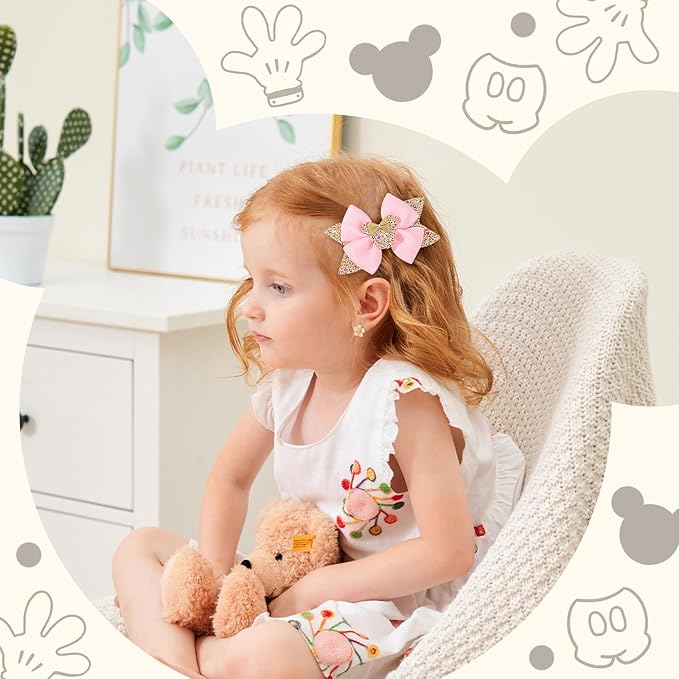 8PCS Mouse Ears Hair Bow Clips, 4 Inch Toddler Girls Polka Dot Hair Accessories, Birthday Party Decoration for Baby Toddler Girls
