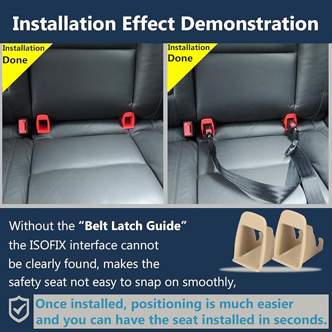 ISOFIX Interface Belt Latch Guide, 2Pcs Car Seat ISOFIX Interface Buckle Fixed Guide Groove Car Seat Bracket Connector (2Pcs Beige)