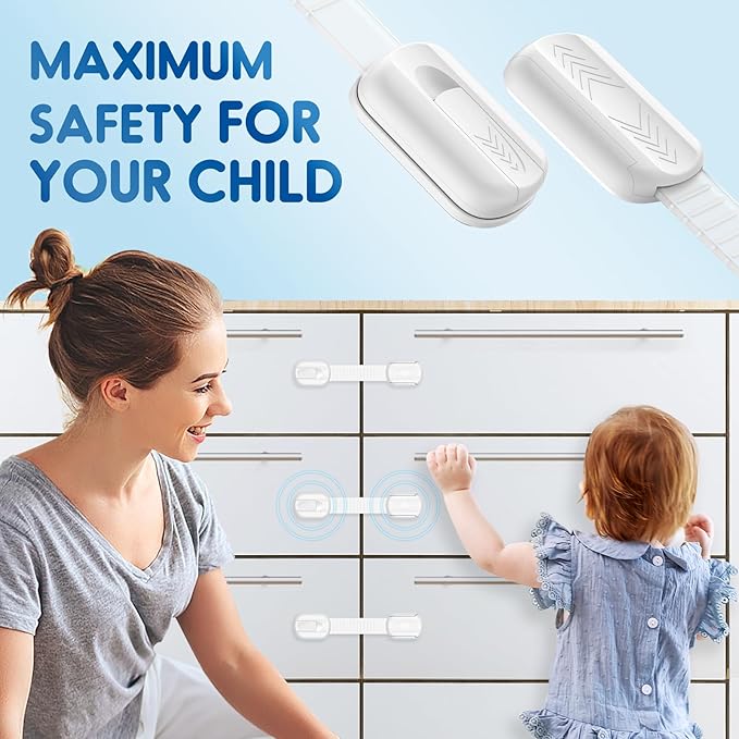 8 Pack Cabinet Locks Baby Proofing, Child Proof Cabinet Locks with Strong Adhesive Child Safety Locks for Doors No Drilling, Cabinet Locks for Babies- White
