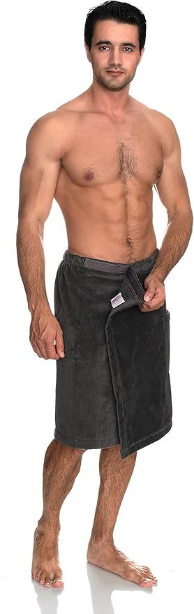 TowelSelections Mens Cotton Shower Wrap Adjustable Terry Velour Spa Bath Towel Wrap Sauna Gym Towels for Men
