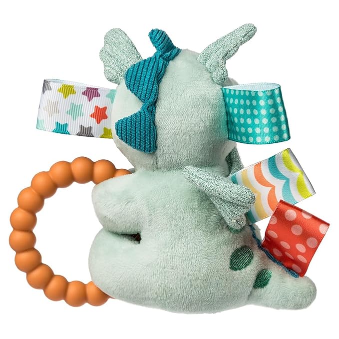 Soft Baby Rattle with Soothing Teether Ring and Sensory Tags, 6-Inches, Drax Dragon