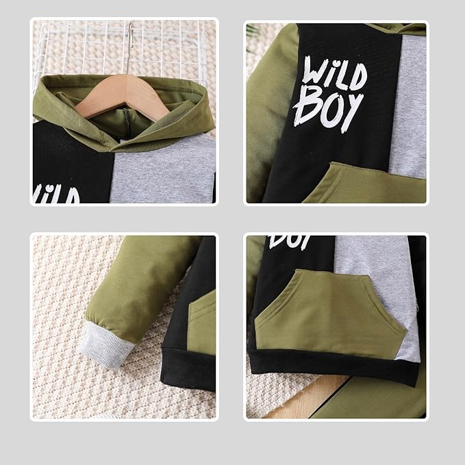 2-6T Toddler Baby Boy Clothes Color Blocking Hoodies + Pants Fall Winter Outfits
