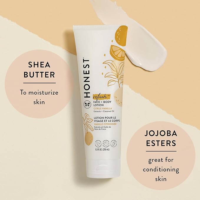 The Honest Company 2-in-1 Cleansing Shampoo and Body Wash Face Lotion Bundle, Gentle for Baby Naturally Derived Citrus Vanilla Refresh 18.5 fl oz