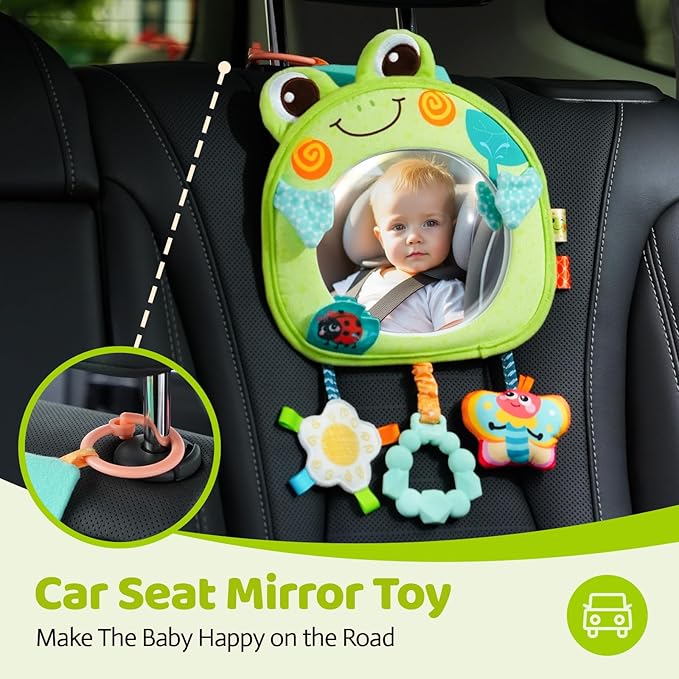 Jollybaby Car Seat Crib Stroller Play Gym Hanging Toy for Baby 0-3-6-12 Months, Tummy Time Mirror Toys Gifts for Newborn Infants, Carseat Travel Toy for Road Trip - Frog