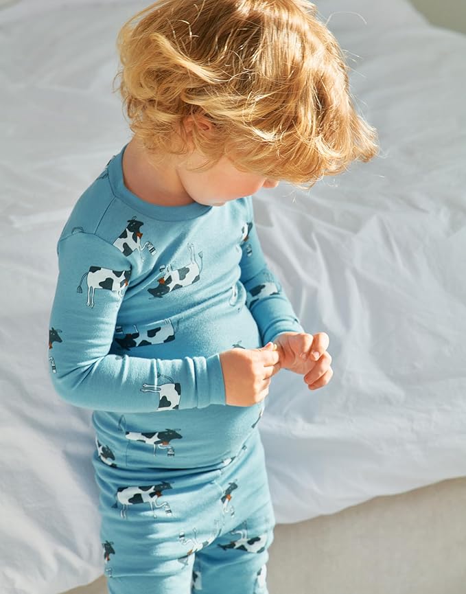 moimoln Sibling Matching 6M-8Y Soft Warm Cotton Modal Character Long Sleeve Snug-Fit Pajama Long Sleeve Sleepwear Daily