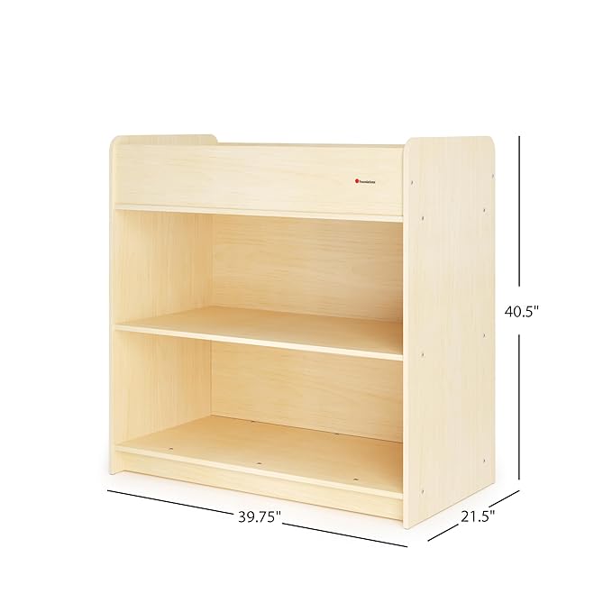 Foundations SafeStart Daycare Changing Table, Durable Wood Construction, Built-in Shelving for Ample Storage, Adjustable Safety Strap, Includes Foam Mattress Pad, Natural