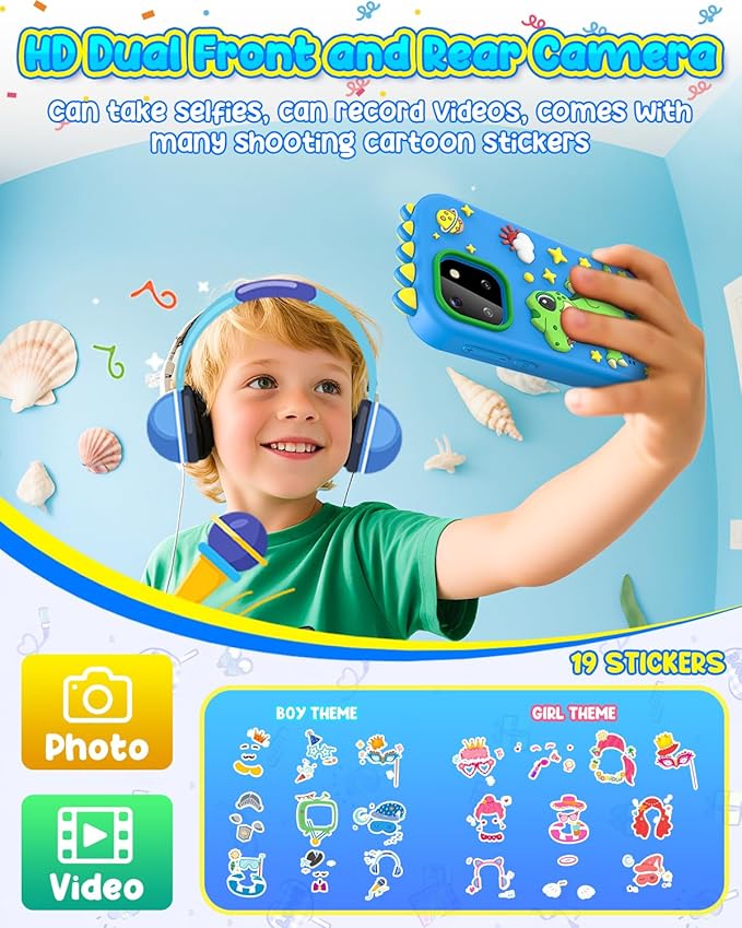 Kids Smartphone Toy for 3-8 Year Old Girls & Boys - No Internet/Calls, HD Camera, MP3 Player, Learning Games | Christmas Birthday Gift for Toddlers (Blue)