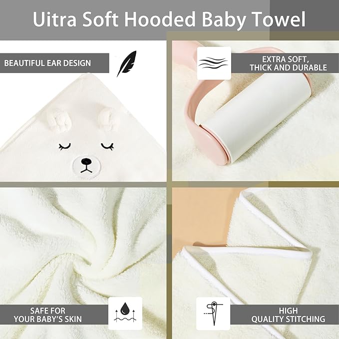 4Pcs Baby Hooded Towel,31 * 31 in Toddler Bath Towels for Newborn Babies,Toallas de Baño para Bebe,Organic Infant Kids Boy Essentials 1-3