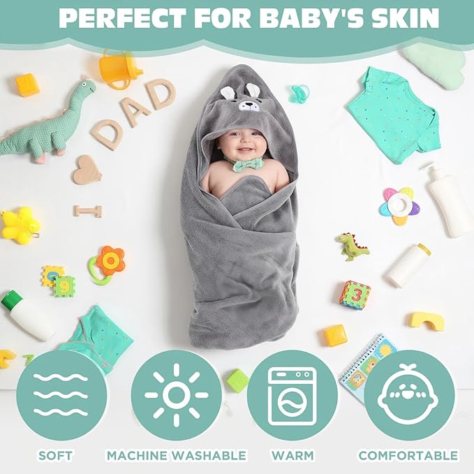 6 Pack Baby Hooded Towels Coral Fleece Baby Bath Towels 31.5 x 31.5 Inch Soft Absorbent Hooded Bath Blanket for Newborn Toddler Infant Boy Girl Shower Gift Supplies(Multicolor,Cute)