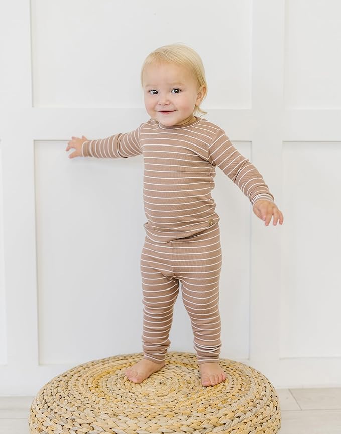 moimoln Stripe Pajamas Set 12M-8Y Ribbed Unisex Baby & Toddler, Soft Viscose, Snug-Fit, Everyday Sleepwear