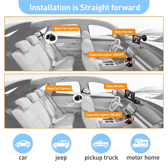 Baby Car Camera Monitor for Backseat - Baby Car Mirror - Safety Rear Facing Infant Back Seat Camera with 4.3" Display, HD 1080P, Night Vision, Easy Installation - Black