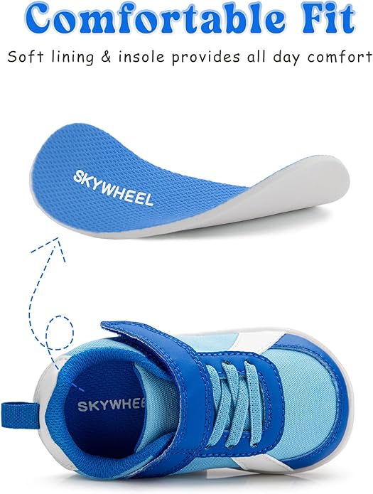 SKYWHEEL Toddler Wide Toe Box Barefoot Shoes Boys Sneakers Kids Tennis Shoes Comfort Lightweight Zero Drop Walking Shoe for Indoor/Outdoor Play