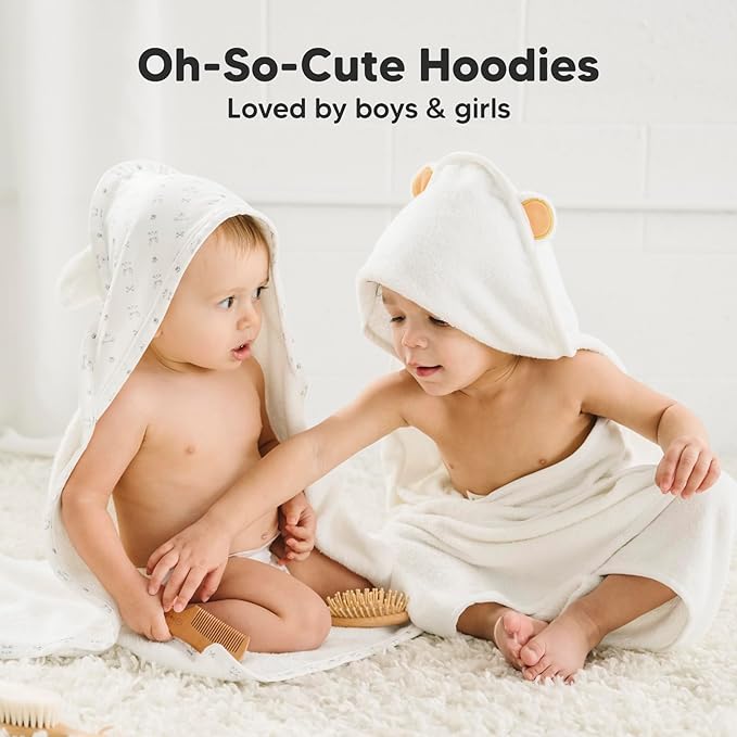KeaBabies Hooded Baby Towel for Newborn - Viscose Derived from Bamboo Large Baby Bath Towels with Hood for Boys, Girls, Toddler, Extra Absorbent & Soft Newborn Bath Essentials (KeaStory, Petite)