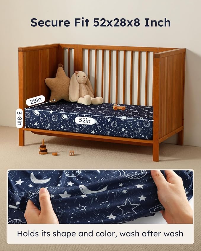 Baby Crib Sheets for Boys Girls, 28x52x8in Fitted Crib Sheet Neutral 3 Pack for Standard Crib and Toddler Mattress, Breathable Soft Microfiber Baby Sheet Blue Gray Planet