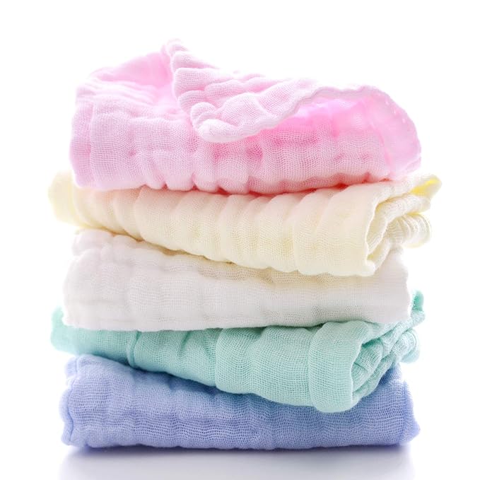 MUKIN Baby Washcloths - Natural Cotton Baby Wipes - Soft Newborn Face Towel and Washcloth for Sensitive Skin, Registry as Shower, 5 Pack 12x12 inches