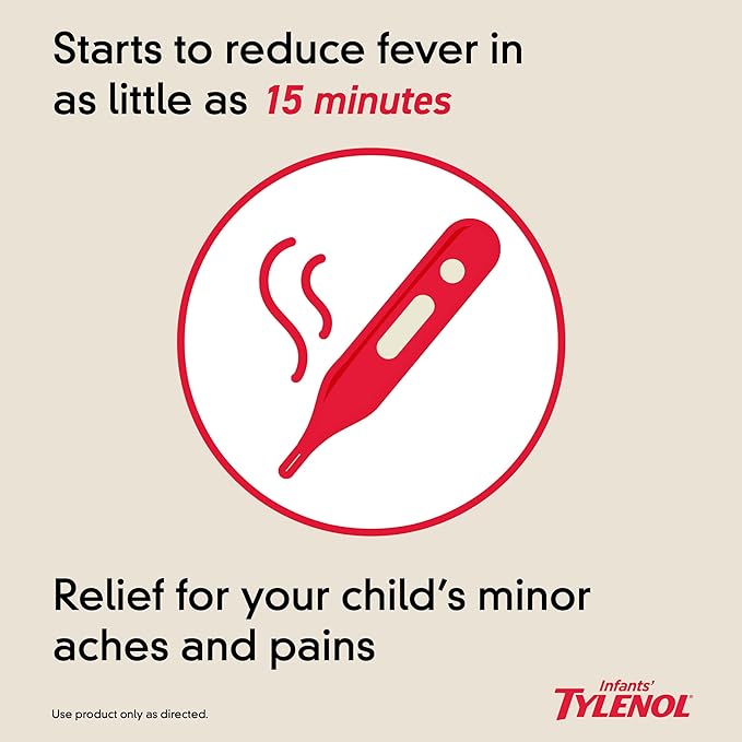 Infants' Tylenol Oral Suspension Liquid Medicine with Acetaminophen, Baby Fever Reducer & Pain Reliever for Minor Aches & Pains, Sore Throat, Headache & Teething Pain, Dye-Free Cherry, 1 fl. oz